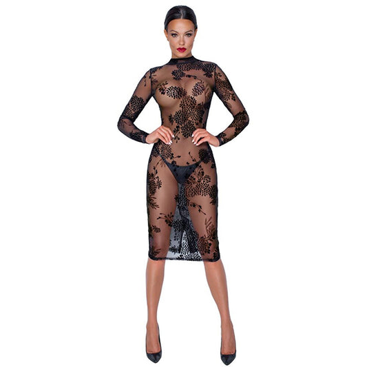 Noir Handmade Floral Transparent long sleeved dress