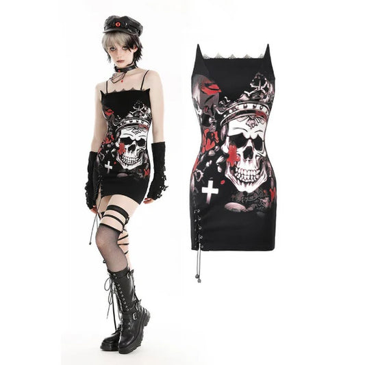 Dark In Love Arella rose & skull mini dress