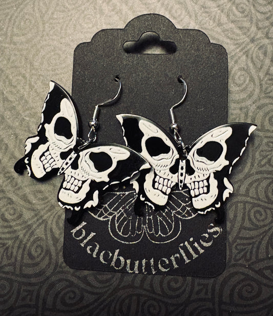 blacbutterflies Acrylic Skull Moth Earrings