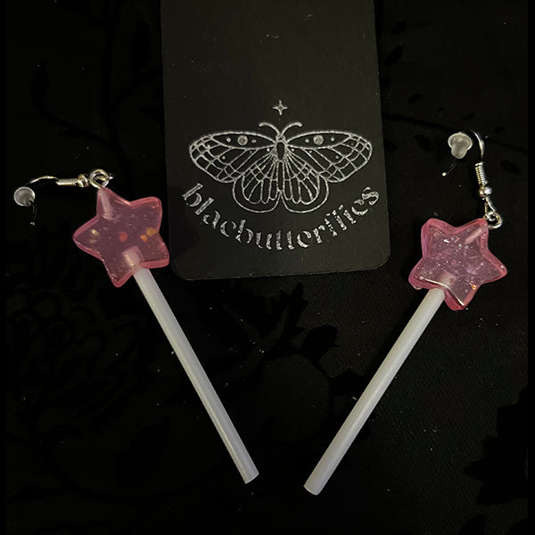 blacbutterflies Pink Star Lollipop earrings