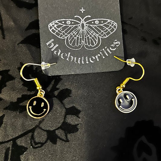 blacbutterflies Gold & Black Smiley Face earrings