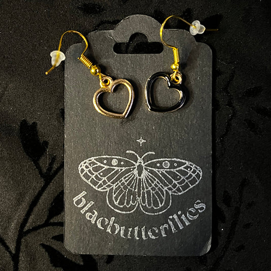 blacbutterflies Gold & Black Heart earrings