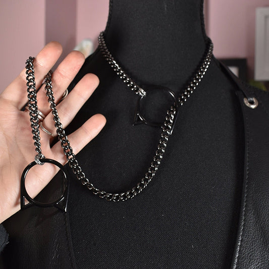 Naughty Pawsies Gunmetal & Black Kitty 28" fashion pull choker