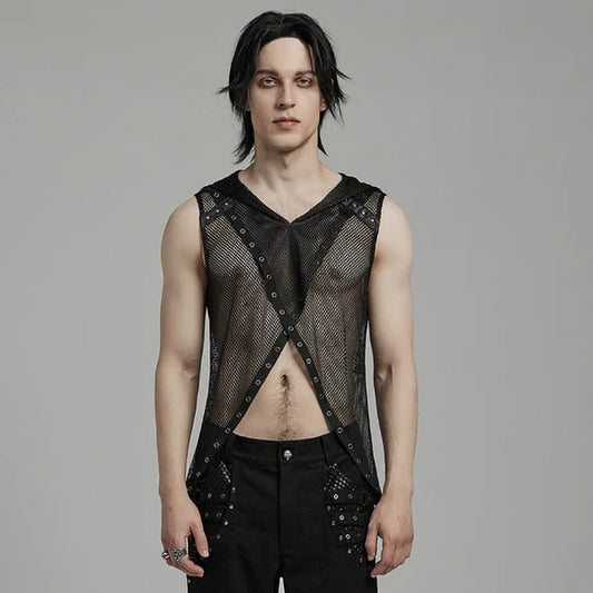 Punk Rave Irregular mesh hooded vest